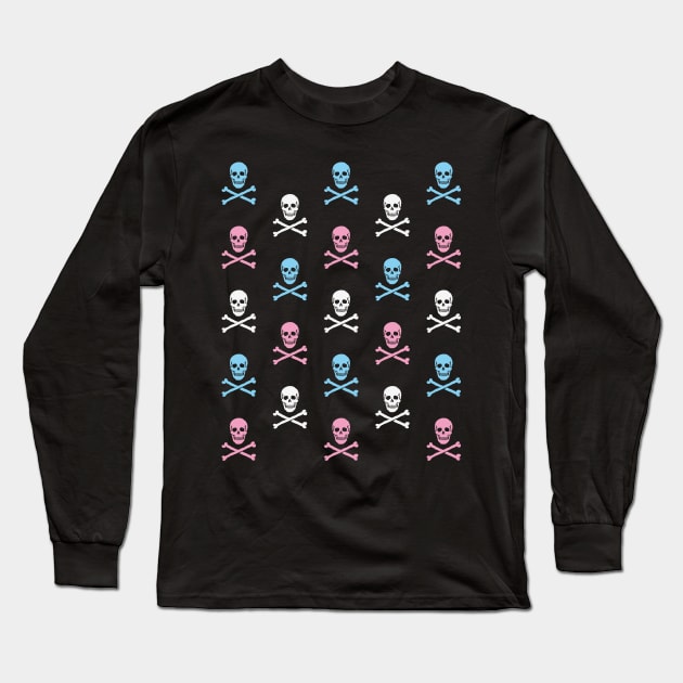 Skull & Crossbones / Jolly Roger (Pattern / White - Pink - Cyan) Long Sleeve T-Shirt by MrFaulbaum